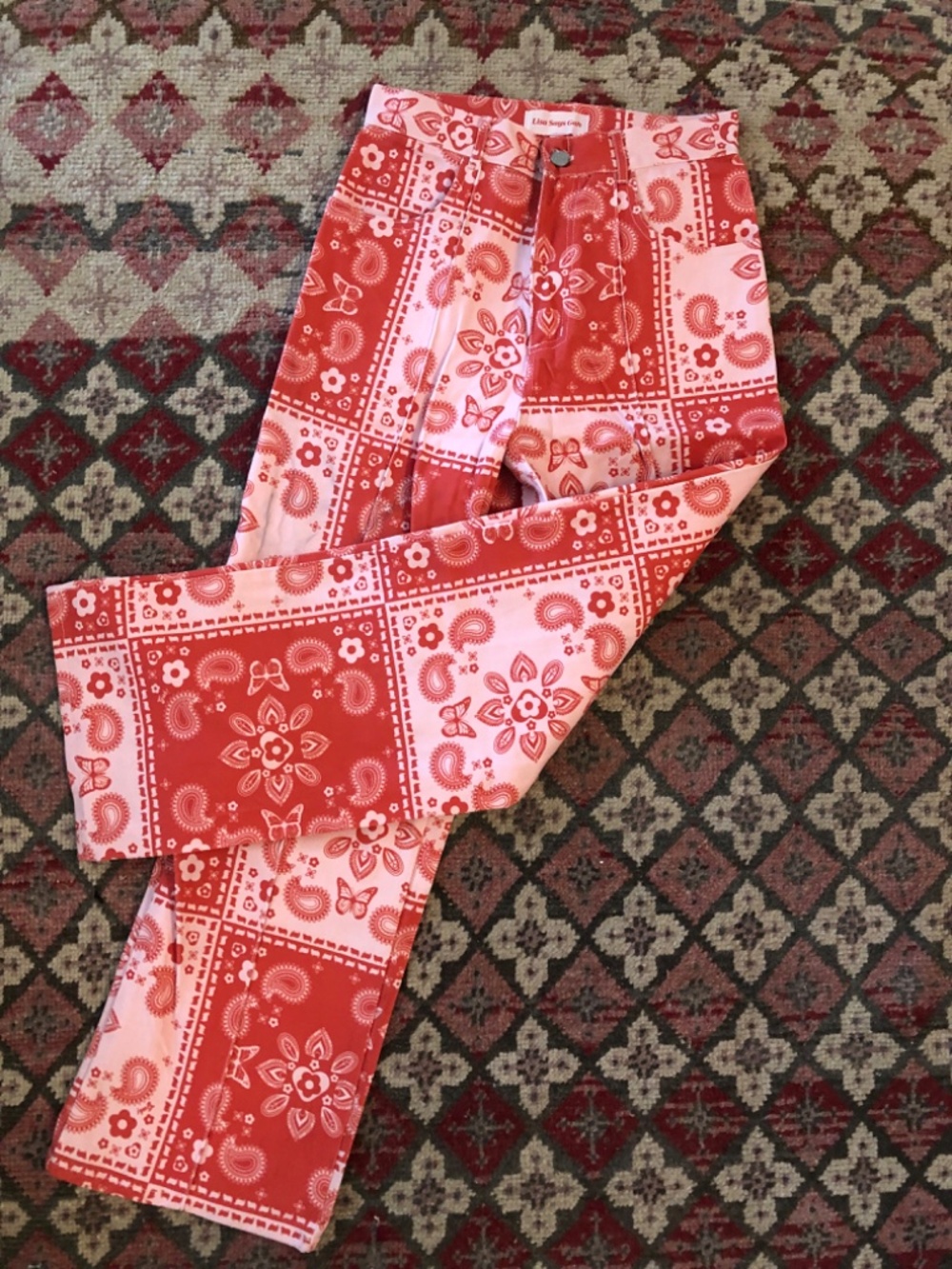 Lisa Says Gah Robyn Jean Butterfly Bandana Print Red Pink sz 28 - Picture 3 of 5